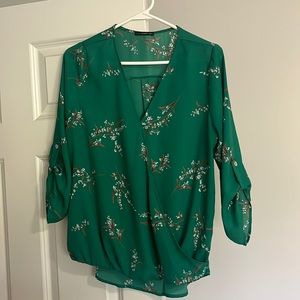 Green floral blouse